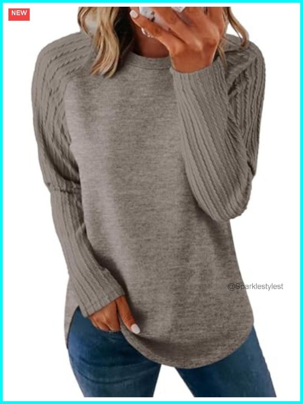 Womens Long Sleeve Tunic Sweatshirt Crewneck Loose Fit Curved Hem Top